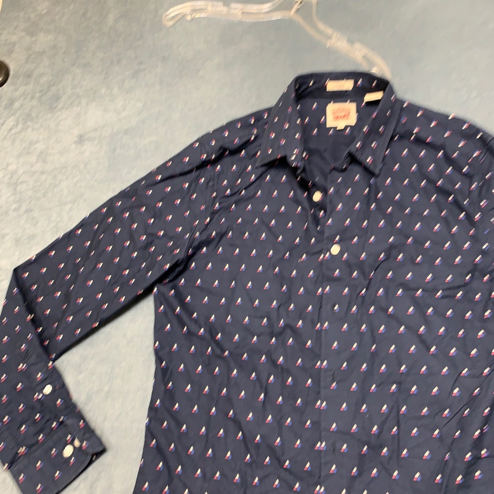Levi's Shirt Mens Large Navy Blue Geometric Print Long Sleeve Button Up Slim Fit - Picture 3 of 16